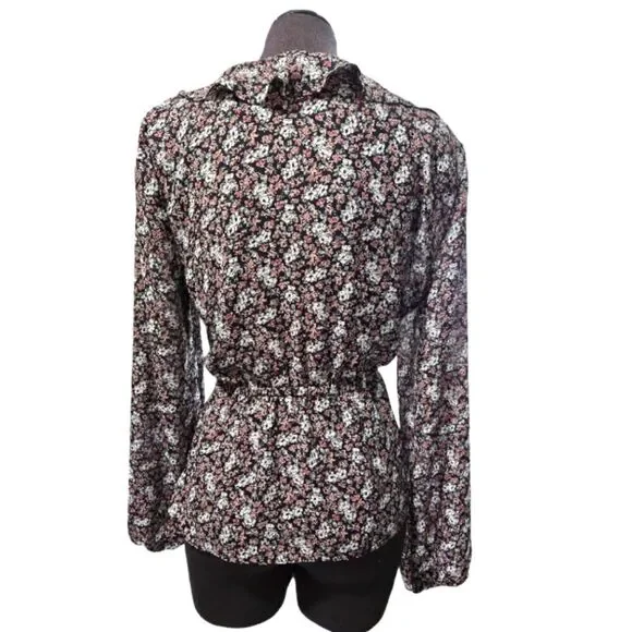 EC MAX STUDIO FLORAL WRAP SHIRT W/ ELASTIC WAIST SZ.L - Picture 3 of 6